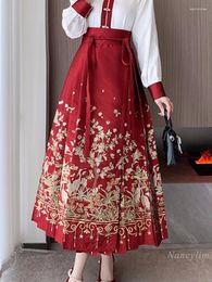 Skirts Red Horse-Face Skirt Wedding Clothes For Women Chinese National Style Elegant High Waist Spring Winter Patterns Jupe