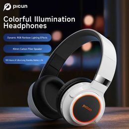 Headsets Picun B2 Wireless Bluetooth Headphones Over Ear With RGB Light And Mic 130 Hours Playtime Foldable Headset J240123