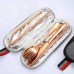 Camp Kitchen Tableware Reusable Travel Cutlery Set Camp Utensils with Stainless Steel Spoon Fork Chopsticks Straw Portable Case YQ240123