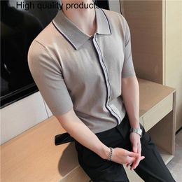 Men's Polos 2024 British Style Brand Clothing Men High Quality Striped Patchwork Knit POLO Shirts/Male Slim Fit Fashion Shirt 3XL