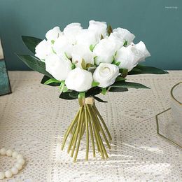 Decorative Flowers 18 Pcs/lot Wedding Bouquet Silk Rose Flower Artificial For Party Decoration Fake Home Christmas Decor