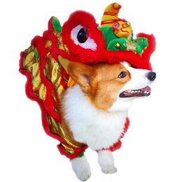 Apparel 2021 Chinese Style New Year Pet Makeover Funny Clothes Dragon Dance Dog Festival Red Lucky Cosplay Costume