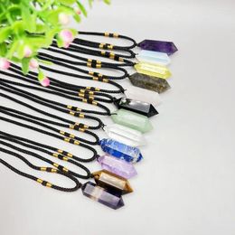 Jewellery Pouches Natural Chakra Stone Double Point Smoky Amethyst Quartz Pendant Healing Crystal Wand Energy Amulet Necklace Gift