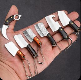 Stainless Steel Keychain Knife Pocket Mini Small Hanging Knife Wooden Handle Folding Fruit Knife Outdoor Self-Defense EDC Tool