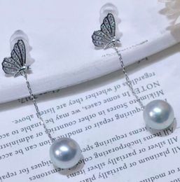 2024-Jewelry earrings ear studs silver grey PEARL sterling 925 silver butterfly zirconia rhineston long akoya 9mm round pendant charm gift idea sexy