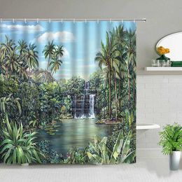 Shower Curtains Forest Landscape Shower Curtains Green Tropical Plant Tree Flower Leaves Garden Natural Scenery Bathroom Decor Bath Curtain