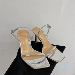 Women Fashion Womens Shoes Patent Leather All-match Ankle Strap High Heel Sandals Suit Female Beige Square Toe Designer Comfort Sum