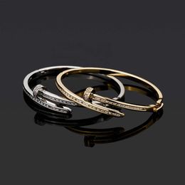 2022 New Bending Nail Bracelets Silver Colour Hip Hop Charm Iced Out Micro Pave High Quality Cubic Zirconia Jewellery Gifts Bangles