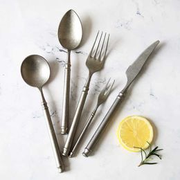 Camp Kitchen Retro Scrub 304 Stainless Steel Flatware Kitchen Cutlery Set Steak Knife Fork Spoon Set Dessert Fork Vintage restaurant Cutlery YQ240123