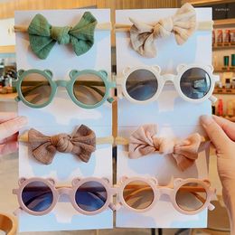 Hair Accessories 2 Pcs/Set Kids Cute Solid Bowknot Headbands Bear Ears Sunglasses Baby Girls Bands Headwear Children Lovely