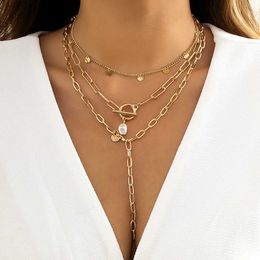 Pendant Necklaces Bohemian Gold Colour Geometry Chain Fashion Necklaces Big Pearl Tassel Sheet Pendant Jewellery For Women Accessories X0184H24112