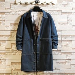 Men's Jackets 2024 Spring Autumn Korean Style Denim Loose Casual Trench Coat Solid Color Single-Breasted Long Coats