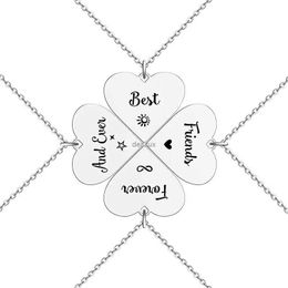 Pendant Necklaces 4 Pcs/Set Heart Four Leaf Clover Pendant Necklace Stainless Steel Best Friends Forever And Ever Necklaces BFF Sisters Jewellery