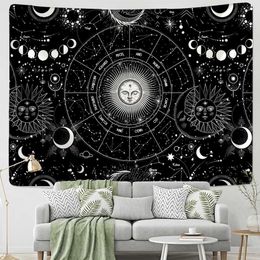 Tapestries White Black Sun Moon Mandala Starry Sky Tapestry Wall Hanging Bohemian Gypsy Psychedelic Tapiz Witchcraft Astrology Tapestry