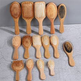 Home Natural Bamboo Brush Healthy Care Massage Hair Combs Antistatic Detangling Airbag Hairbrush Hair Styling Tool Satin Hair Band Scrunchies LT774