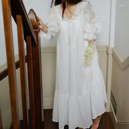 Women's Sleepwear Long Lady French Women Dress Unikiwi Lace Vintage Cotton Style Nightdress Neck Princess Pyjamas Nightgowns