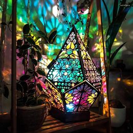 Table Lamps ZK30 Wooden Hollow LED Projection Night Lamp Bohemian Colourful Projector Desk Household Home Decor Atmosphere Lighting