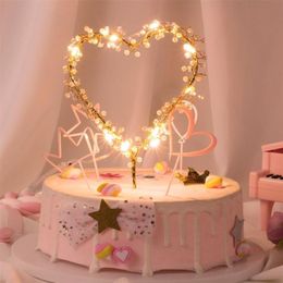NEW 1PC Heart Shape LED Pearl Cake Toppers Baby Happy Birthday Wedding Cupcakes Party Cake Decorating Tool Y200618199p