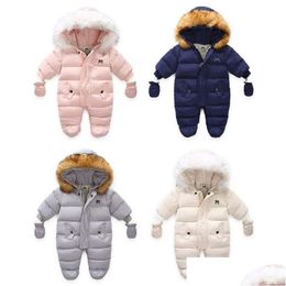 Rompers -30 Degree Russian Winter Baby Snowsuit Thicken Hooded Cotton Boys Rompers Born Girls Jumpsuit Toddler Snow Suit 211011 Drop D Dhg9N