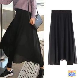 Capris Culotte Long Skirt Leggings Plus Size Clothes for Women 100kg Fake 2pc Black Culottes Tights Pants Skirted Leggins Chubby Skort