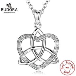 Pendants Eudora new 925 Sterling Silver Celtics Knot Love Heart Pendant AAA CZ Charm Necklace Women Fine Jewellery Gift for Girlfriend D243