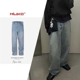 Men's Jeans MIJKO Men's Wear Women's Autumn and Winter City High Street Pants Straight Sleeve Dad Men's and Women's KENIJIMA Same Wide Leg Blue Cow