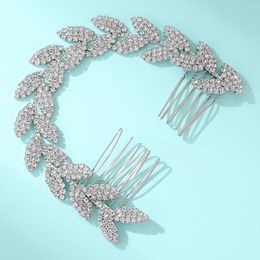 Hair Clips Bride Wedding Headbands Rhinestone Leaf Hairbands With Combs Fixed Jewelry Women Girls Party Shiny Headwear Headpieces