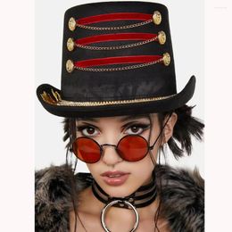 Berets Women Handmade Steampunk Top Hat Magic Bowler Punk Cosplay Black Shower Fedora Size 57CM