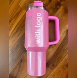 Mugs US STOCK THE QUENCHER H2.0 40OZ Cosmo Pink Parade Tumblers Cups Termos Limited Edition Valentine Day Gift Pink Sparkle GG0123