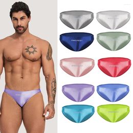 Underpants AMORESY Men Solid Colour Ultra Low Waisted Sexy Sports Beach Oily Omfortable Silk Smooth Swimming Trunks Briefs Home Pants