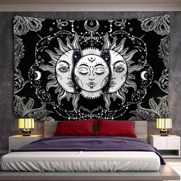 Tapestries White Black Sun Moon Mandala Tapestry Wall Hanging Celestial Wall Tapestry Hippie Wall Carpets Dorm Decor Psychedelic Tapestry