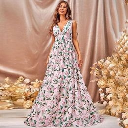 Ethnic Clothing Formal Chiffon Print Elegant Women V-neck Sleeveless Backless Evening Party Long Maxi Dress Wedding Prom Ball Gown Night