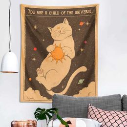 Tapestries Sun moon Tarot Cat Tapestry Wall Hanging Witchcraft you are a child of the universe Bohemia Home Decor Hippie Bedroom Decor L2401