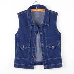 Women's Vests Women Classic Washed Denim Vest Ladies Sleeveless Jacket 2024 Style Solid Color Button Jean Female Waistcoat 6XL