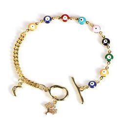 Bracelets Cute Women Girls Brass 18K Gold Plating Eye Chain Bracelets MicroZircon Tree Cross Charm Layers Clavicle Choker Boho Jewelry