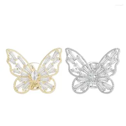 Brooches YYSuniee Vintage Gold Plated Butterfly Brooch For Women Zircon Badge Fixed Clothing Accessories Jewelry Gutterfly Gift