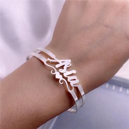 Bangles Custom Name Bracelet for Women Personalised Stainless Steel Bangle with Heart Customized Cuff Bangles Jewelry for Christmas Gift