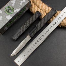 Damascus Steel Blade Heretic Cleric II OTF AUTO Knife,6061 T6 aluminum alloy + carbon fiber Handles,Camping Outdoor Tactical Self-defens Tools EDC Pocket Knives