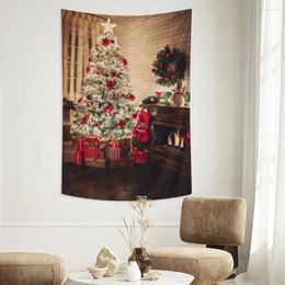 Tapestries Christmas Snowman Santa Claus Home Decor Scene Merry Warm Candle Fireplace Tapestry Bedroom Living Room Wall