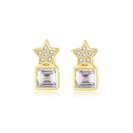 Star Square Stud Earrings S925 Silver Micro Set 3A Zircon Fashion Earrings Korean Women Sweet Earrings Wedding Party Jewellery Valentine's Day Mother's Day Gift SPC