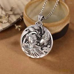 Chains Carp Lotus Flower Hollow Out Pendant Vintage And Archaic Rhyme Chinese Style Round Necklace Jewelry For Men Women Gift