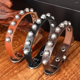 Bangle Vintage Leather Skull Bracelet Adjustable Charm Men's Hip Hop Punk Jewellery Accessories For Christmas Gifts