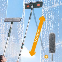 72226CM Extended Window Cleaning Tool Glass Cleaner Mop with Silicone Scraper Brush Household Tools 240123