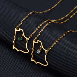 Saudi Arabia Map With Green Stone 14k Yellow Gold Charm Pendant Necklace Kingdom of Saudi Arabia Jewelry Women Girls