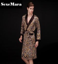 2017 spring summer new luxury print silk robe male bathrobe mens kimono bath gown mens silk robes dressing gowns D7AD164056273