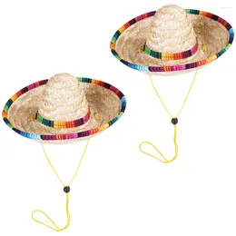 Dog Apparel 2 Pcs Decor Mexican Sombrero Straw Hats Wear-resistant Pet Decorative Puppy Household Supply