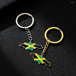 Keychains Vintage Jamaica Map Flag Ethnic Style Stainless Steel Keychain For Men Women Gift Key Chain Accessory Ring Jewellery