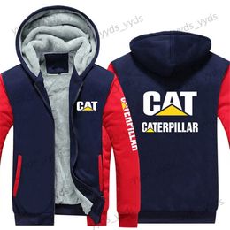 Men's Hoodies Sweatshirts 2023 New Autumn Winter Fashion CAT Caterpillar Print Hooded Patchwork Thicken Hoodies Zipper Warm Popular High Quality Coat T240124