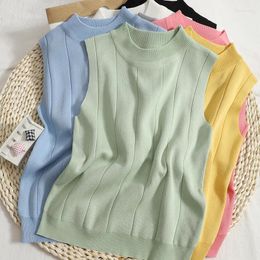 Women's Tanks Summer Pullover Round Neck Tees Sleeveless Vest Knitting T-shirt Versatile Korean Solid Crop Top Y2k Ropa De Mujer Women