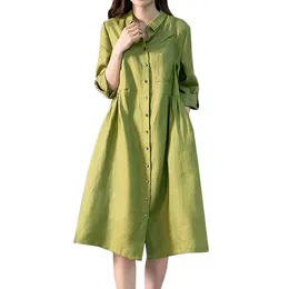 Casual Dresses Cotton Linen Loose Shirt Dress For Women Summer Button Up Midi Vintage 3/4 Sleeve Beach Holiday Vestidos